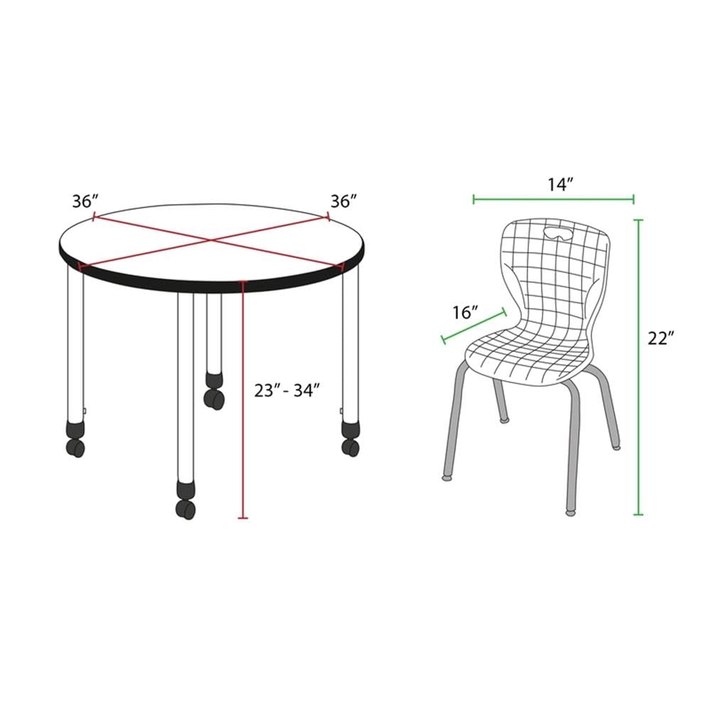 36" Round Mobile Classroom Table with 4 Stackable Chairs K7440
