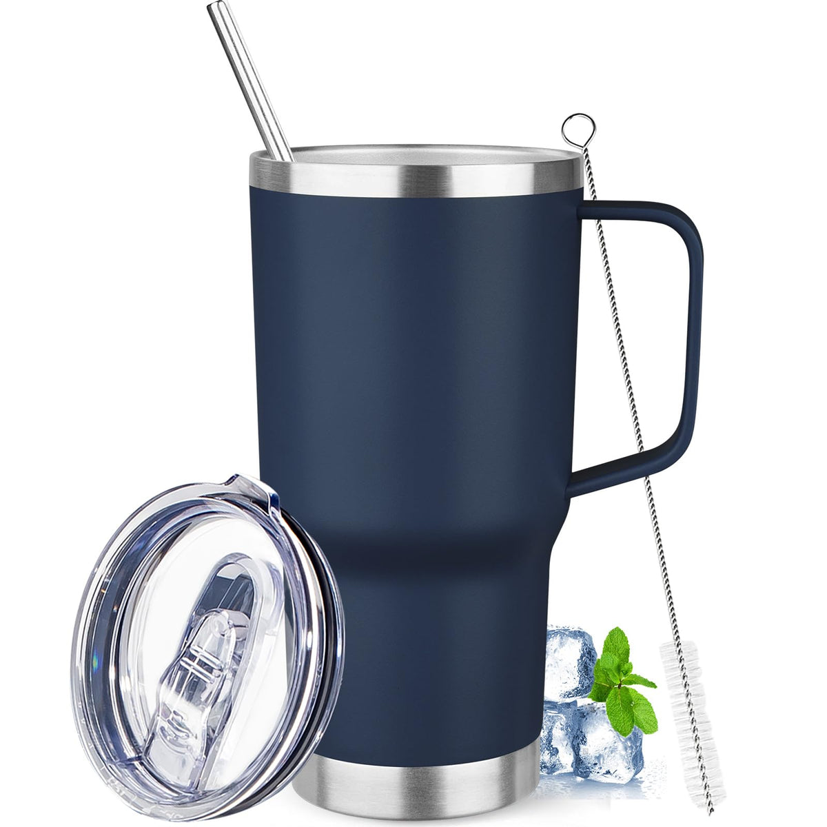 20 oz Stainless Steel Insulated Tumbler with Handle Lid and Straw A724467