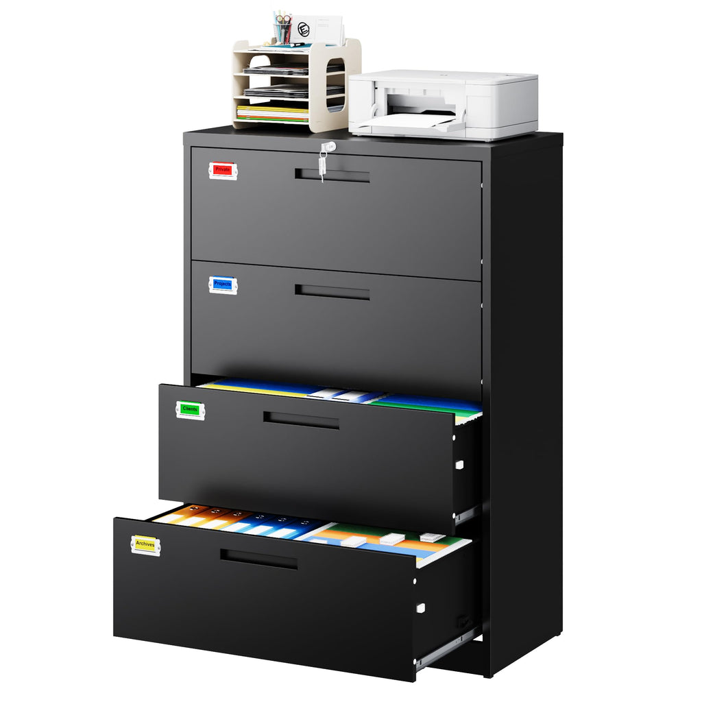 4 Drawer File Cabinet with Lock, Black O7055