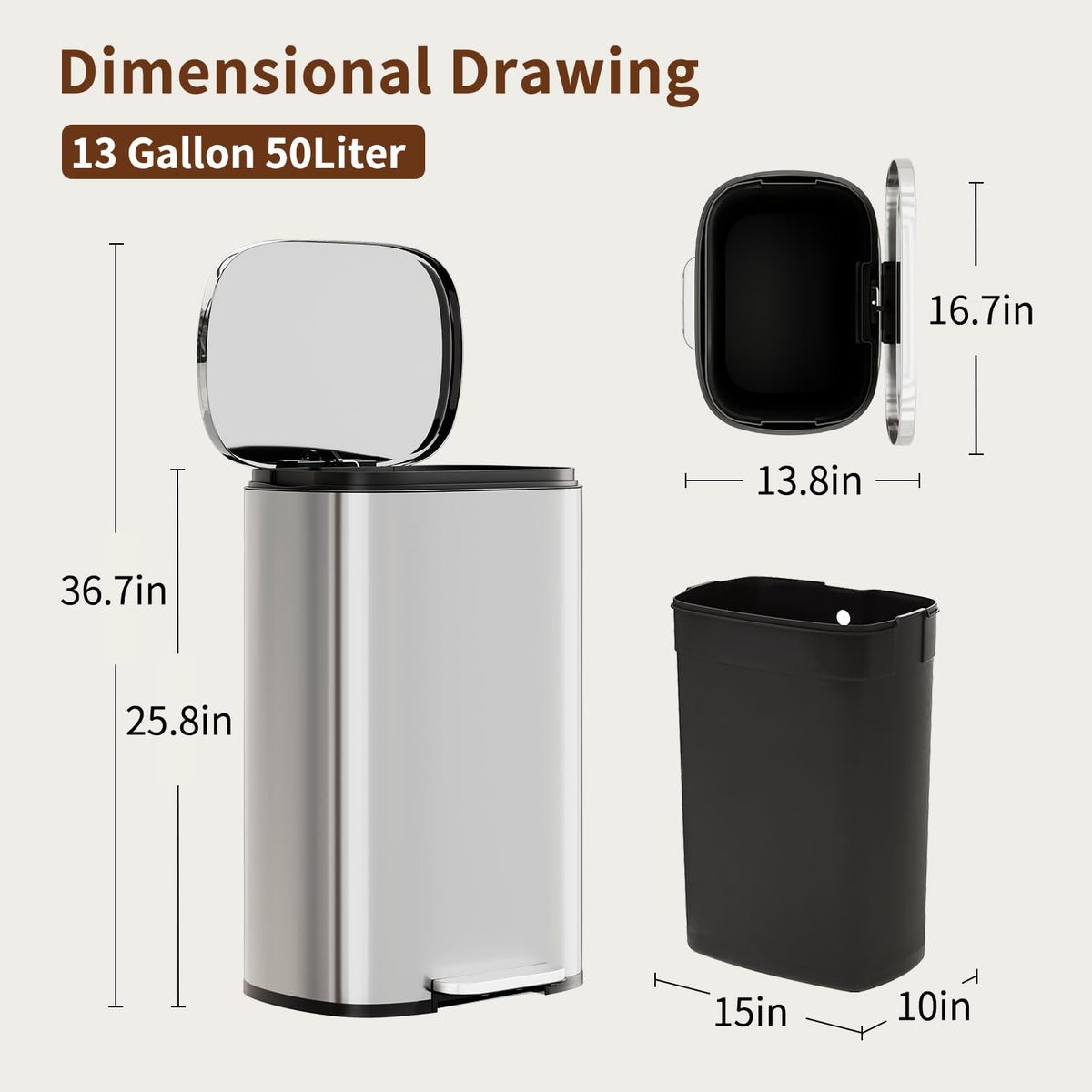 13G Steel Trash Can with Lid B9672