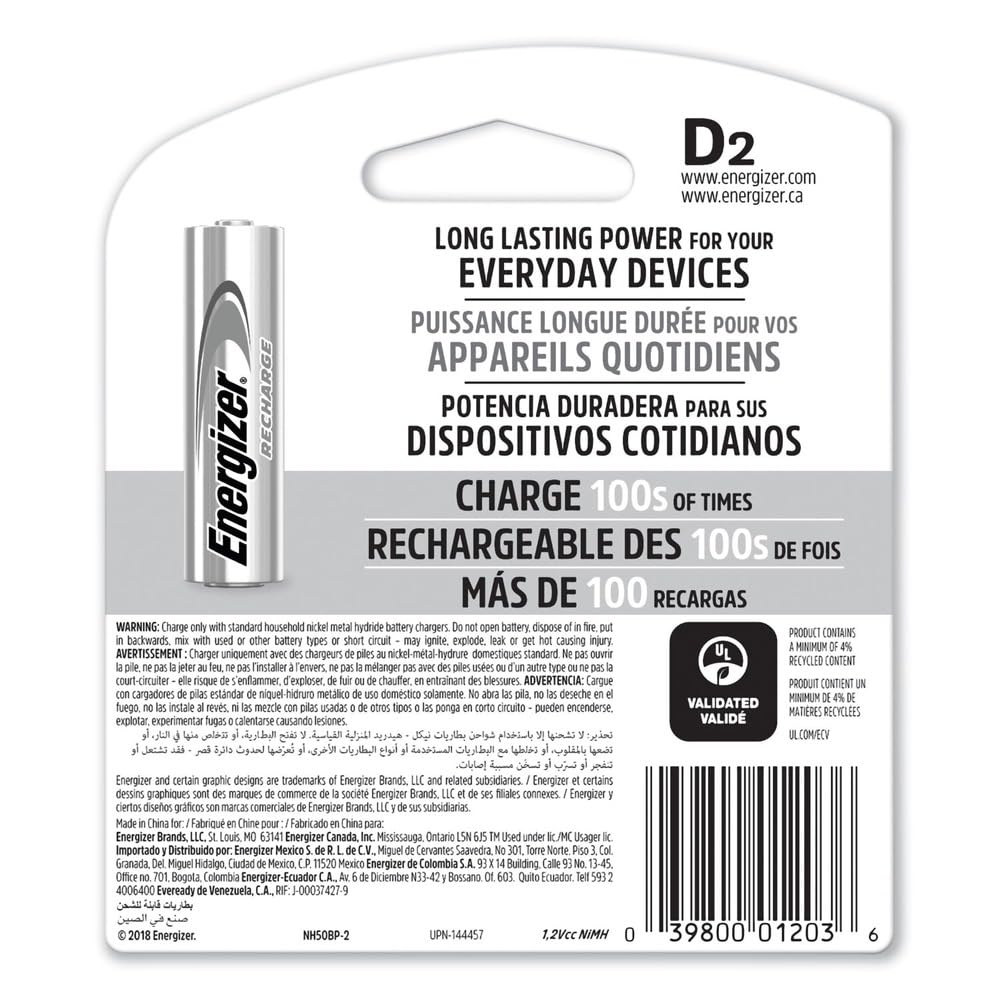 Rechargeable D Batteries 2-Count Pack of 2 P637