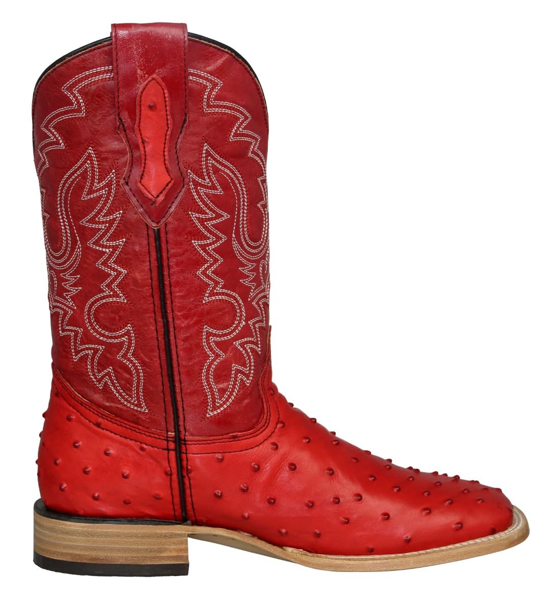 Red Ostrich Quill Print Leather Square Toe Western Cowboy Boots X644