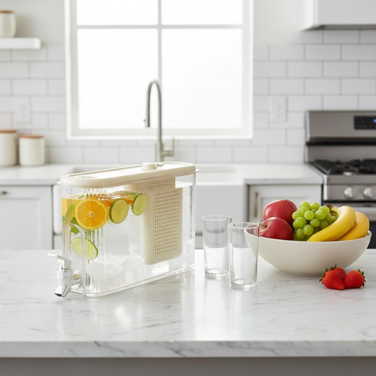 White Cold Beverage Dispenser with Faucet B81476