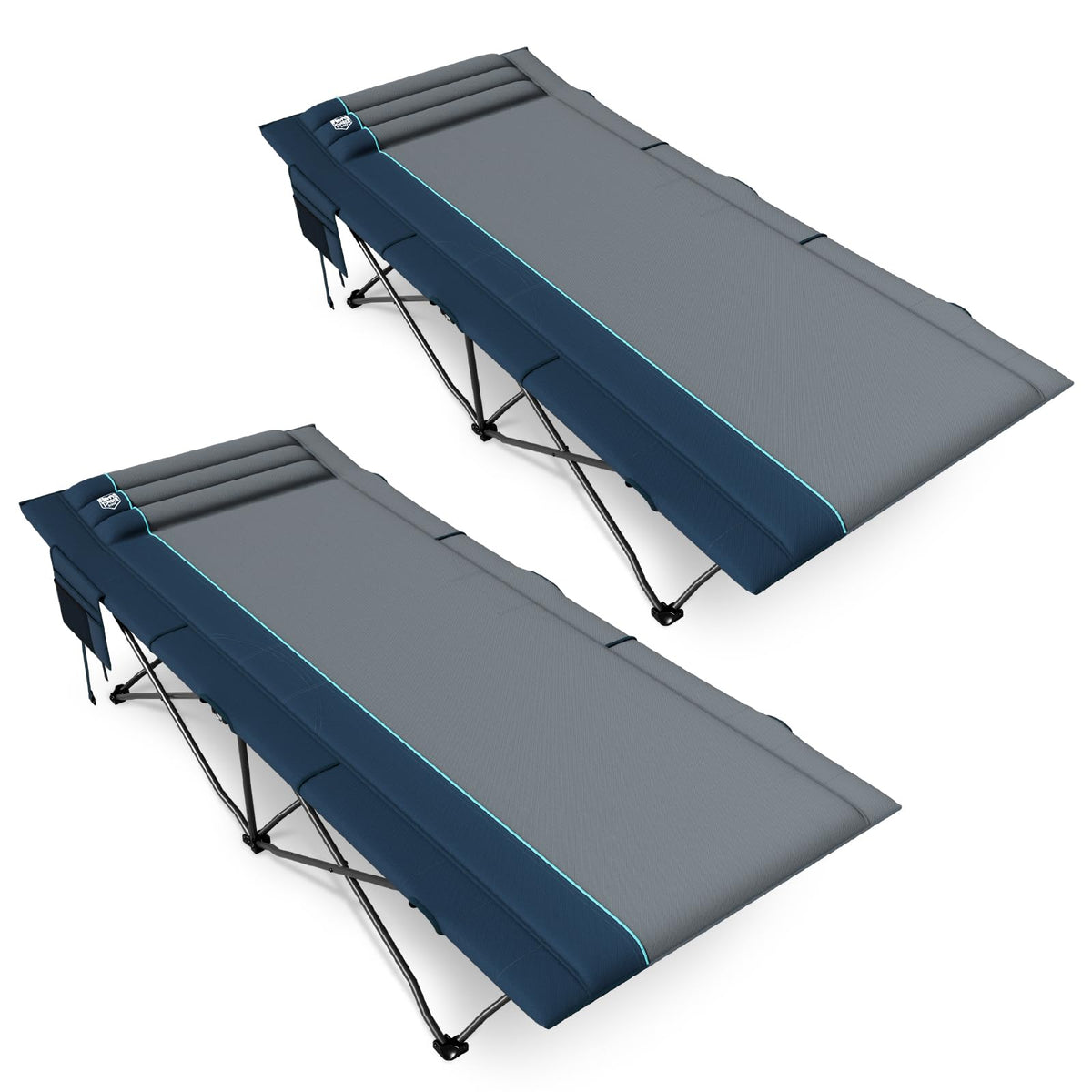 31.8" Extra Wide Heavy Duty Camping Cot with Carry Bag, Blue, 2 Pack V684