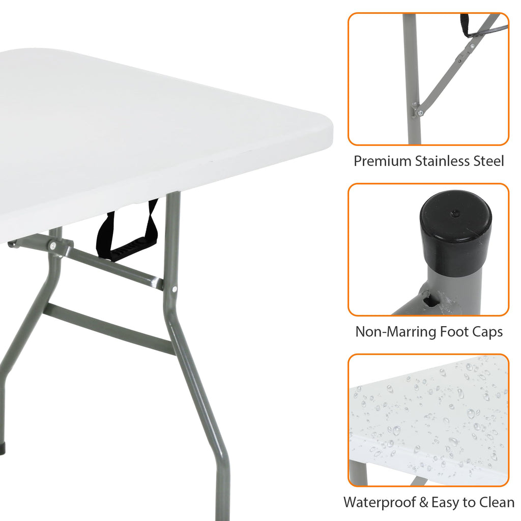 Portable Folding Table 6 FT Long with Handle White N9349