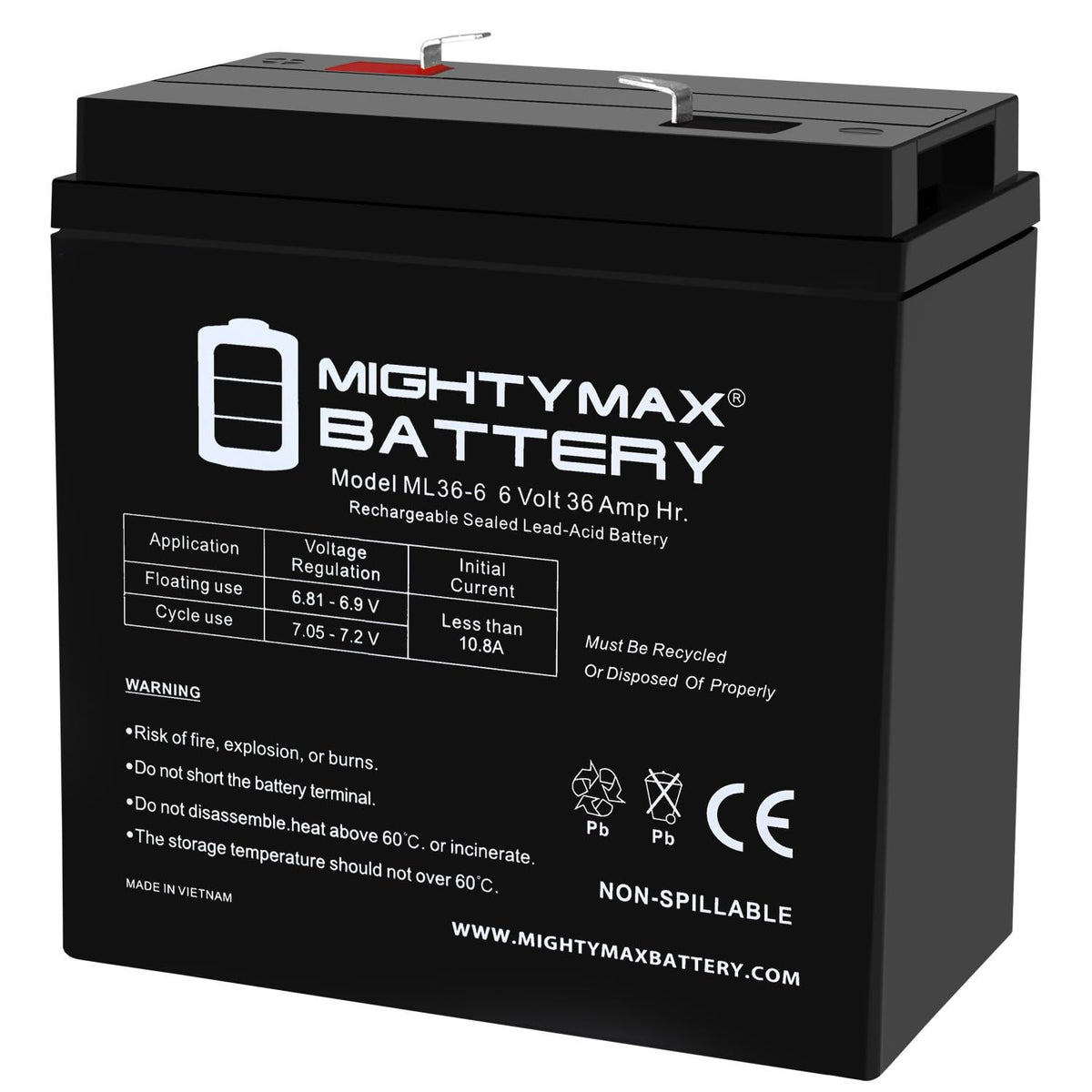 6V 36Ah AGM F2 Terminal Battery E7911