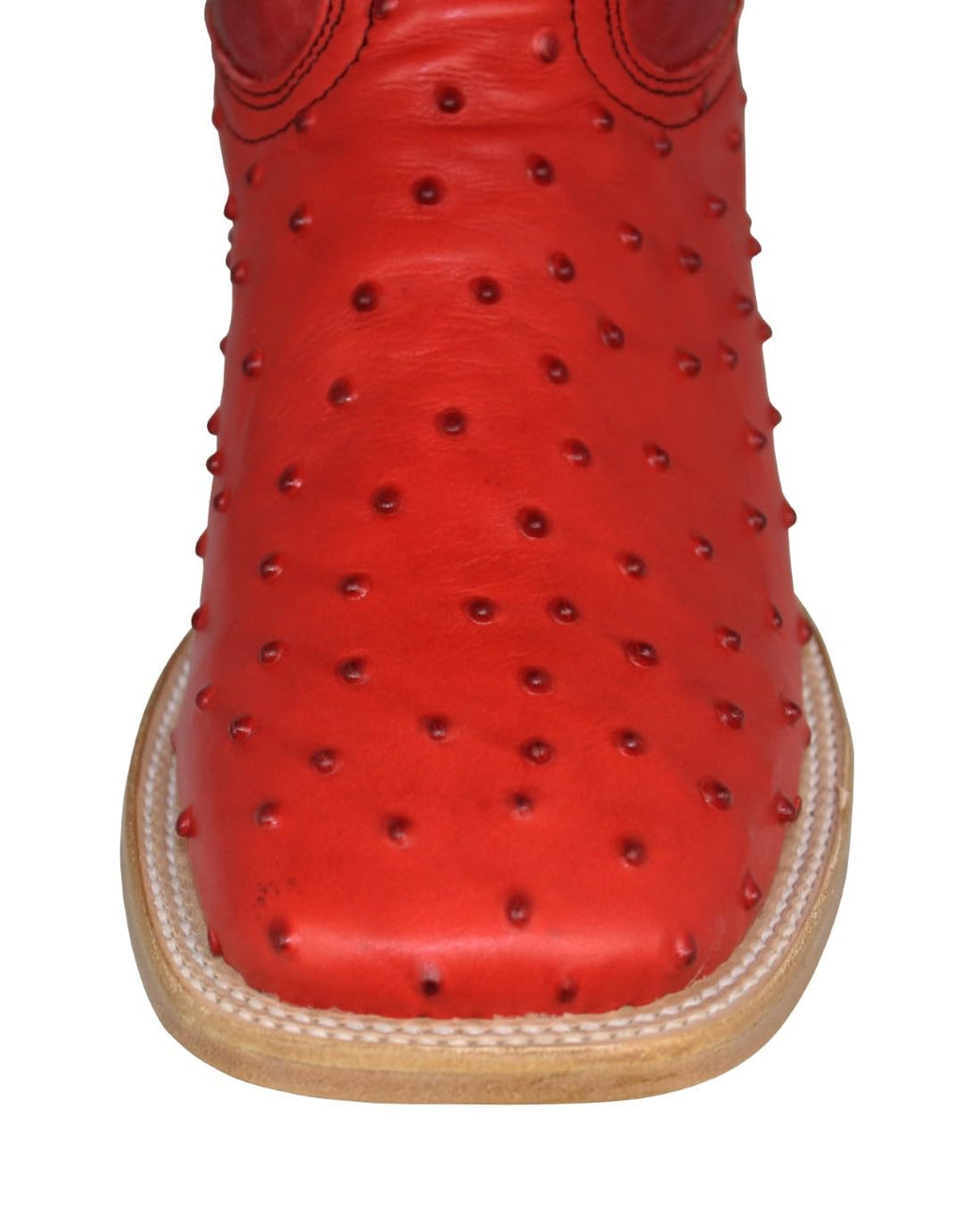 Red Ostrich Quill Print Leather Square Toe Western Cowboy Boots X644