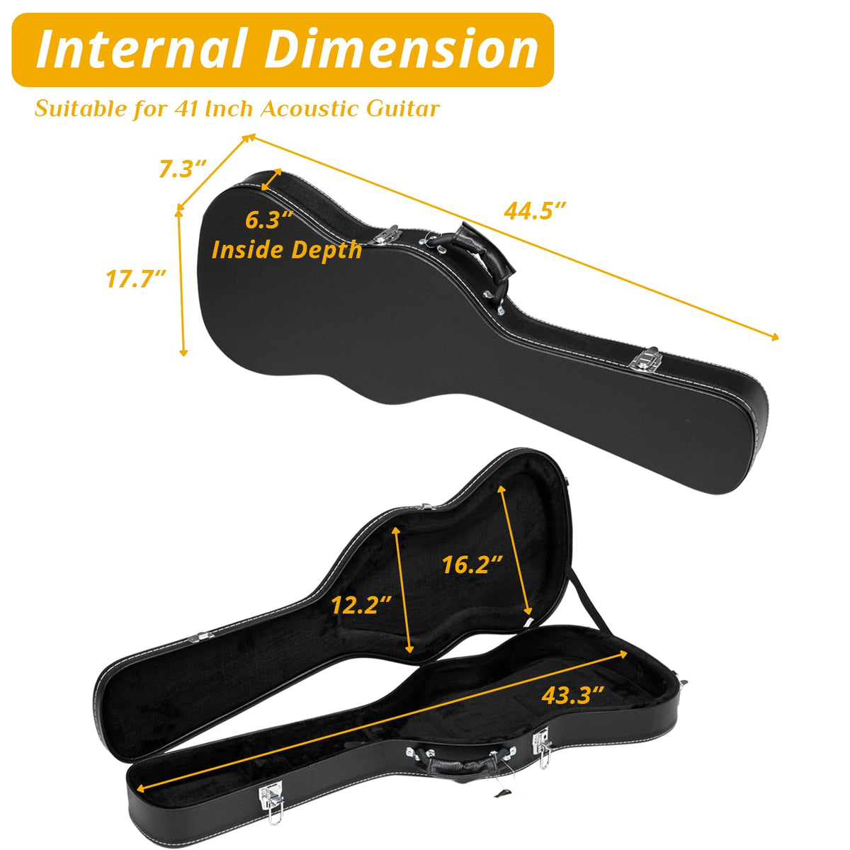 41 Inch Acoustic Guitar Hard Case with Lock Latch, Black E970