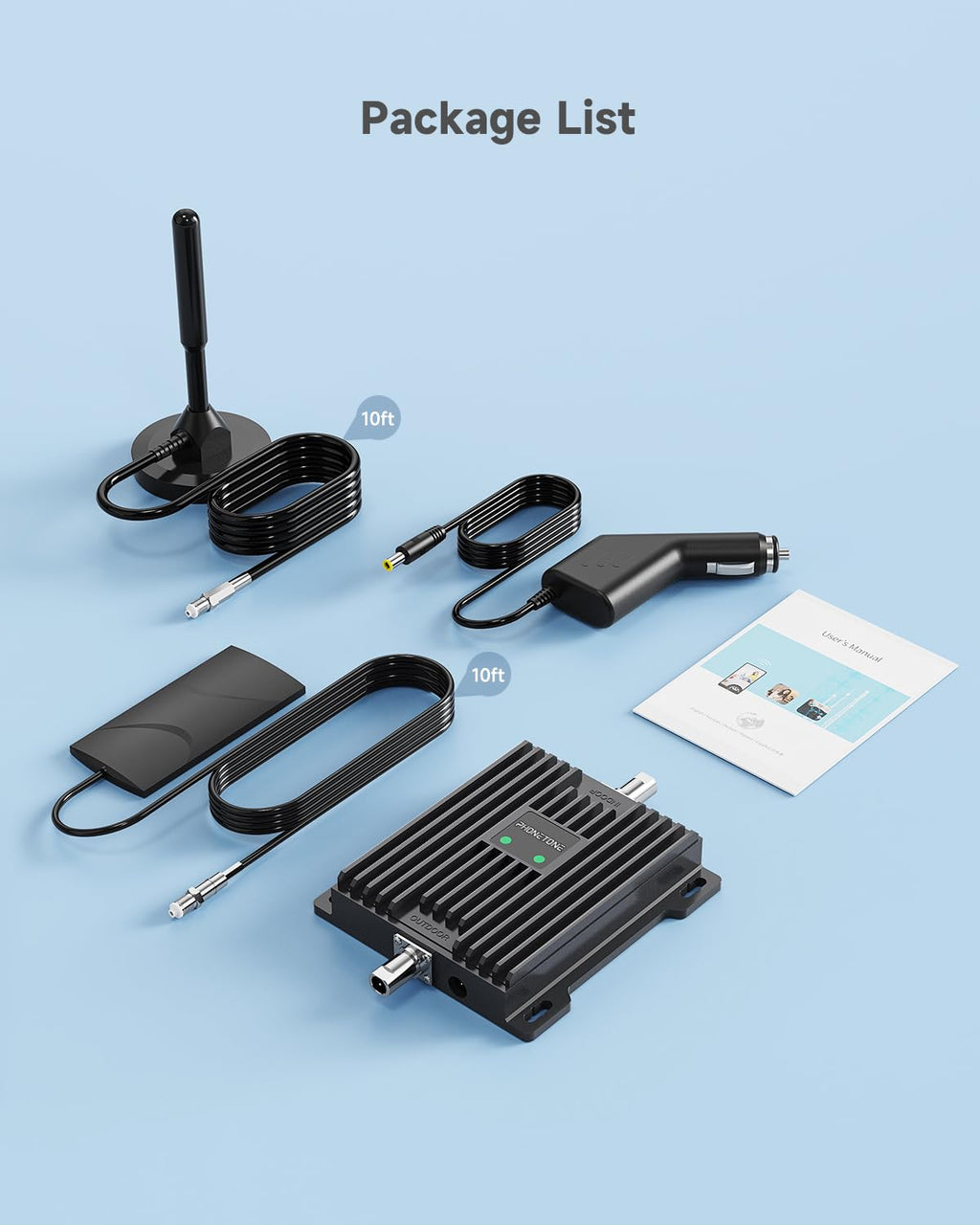 Vehicle Cell Phone Signal Booster with Omni-Directional Roof Antenna Grey T4267