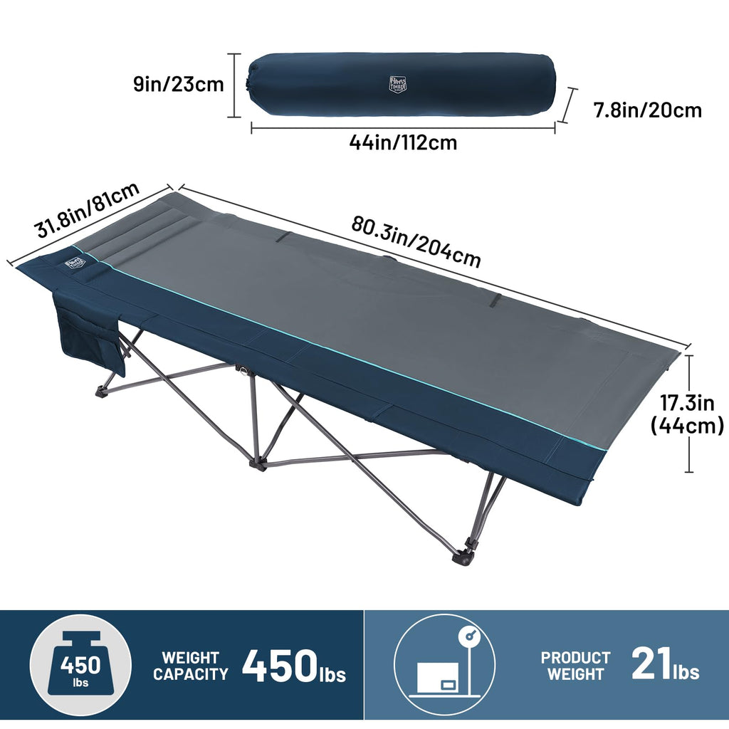 31.8" Extra Wide Heavy Duty Camping Cot with Carry Bag, Blue, 2 Pack V684