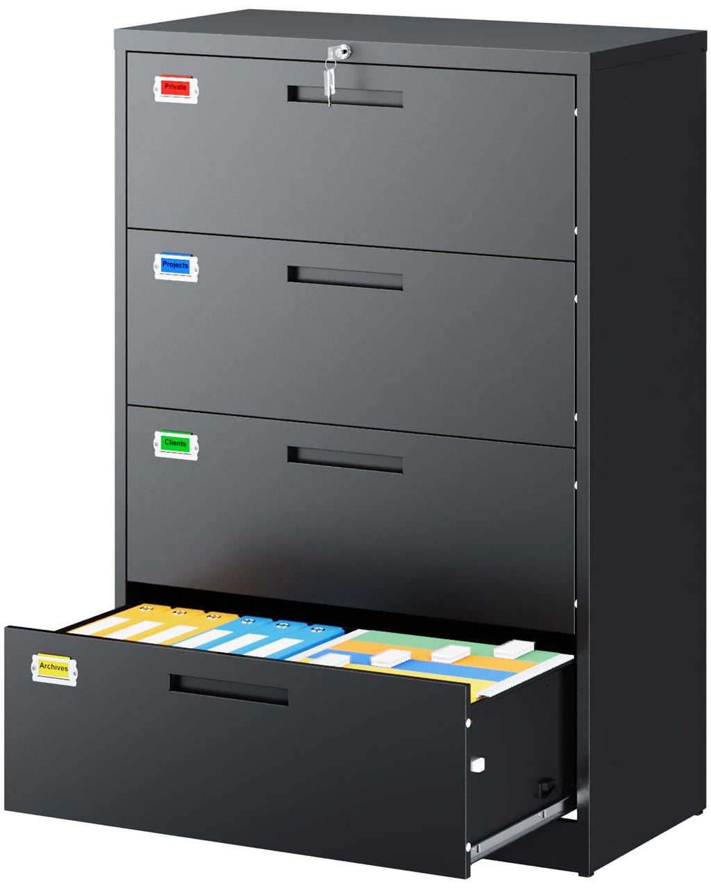 4 Drawer File Cabinet with Lock, Black O7055