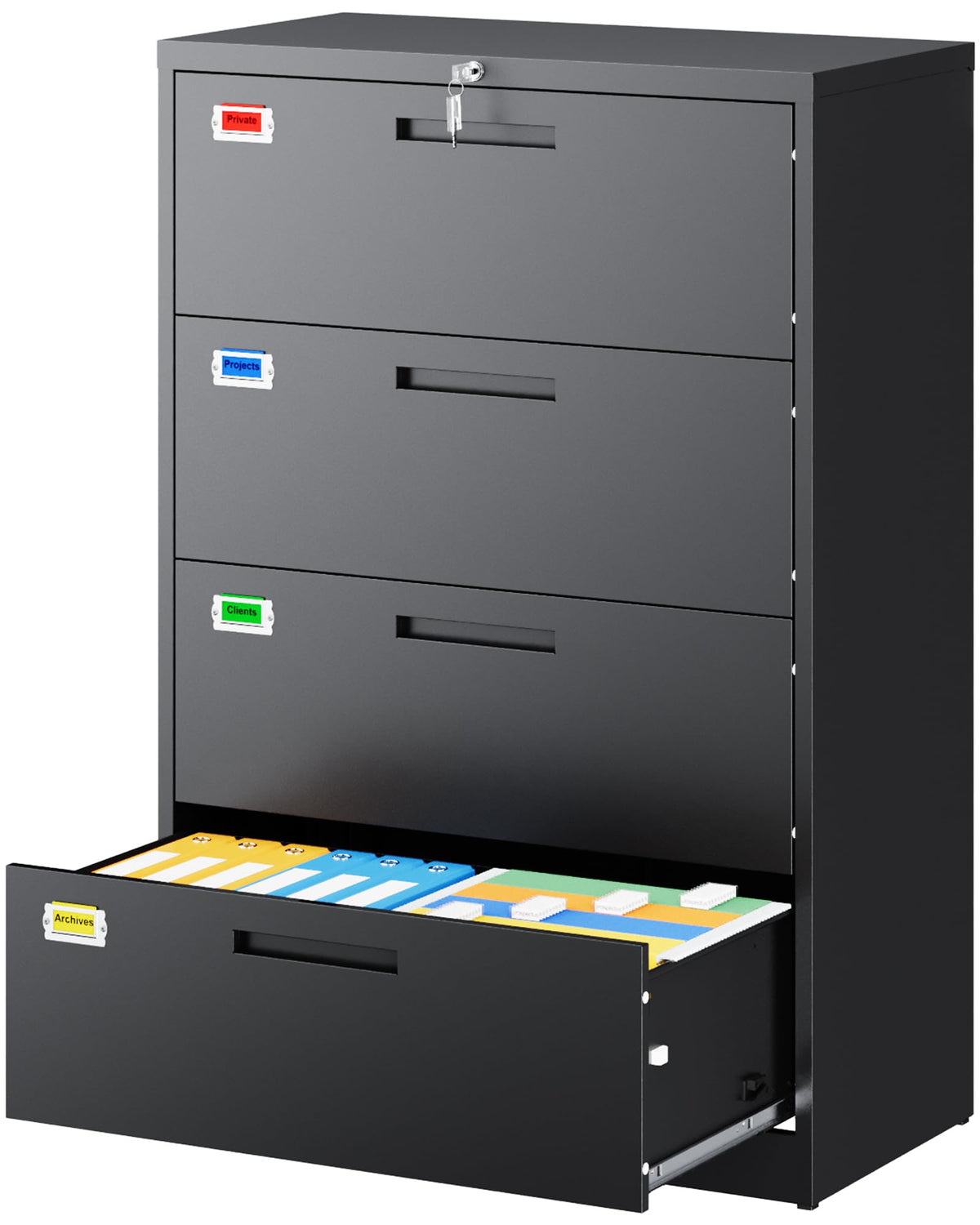 4 Drawer File Cabinet with Lock, Black O7055