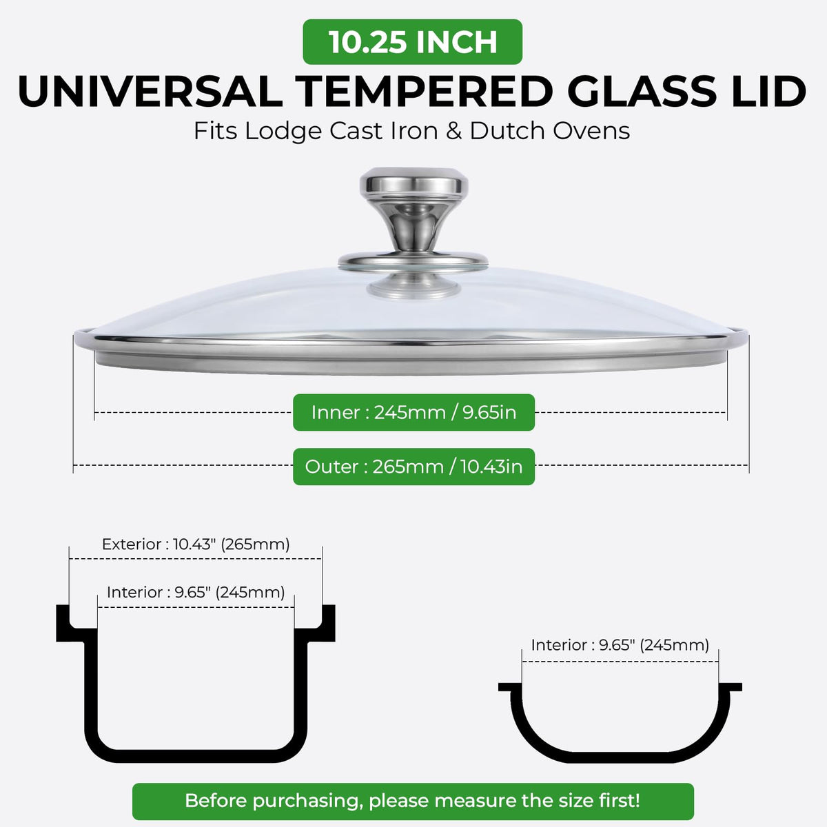 10.25 Inch Tempered Glass Lid with Stainless Steel Knob W880