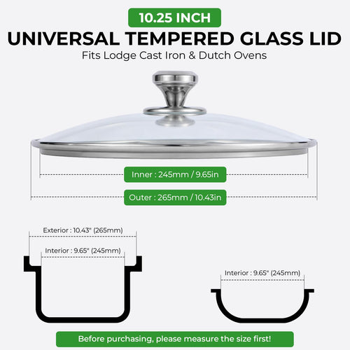 10.25 Inch Tempered Glass Lid with Stainless Steel Knob W880