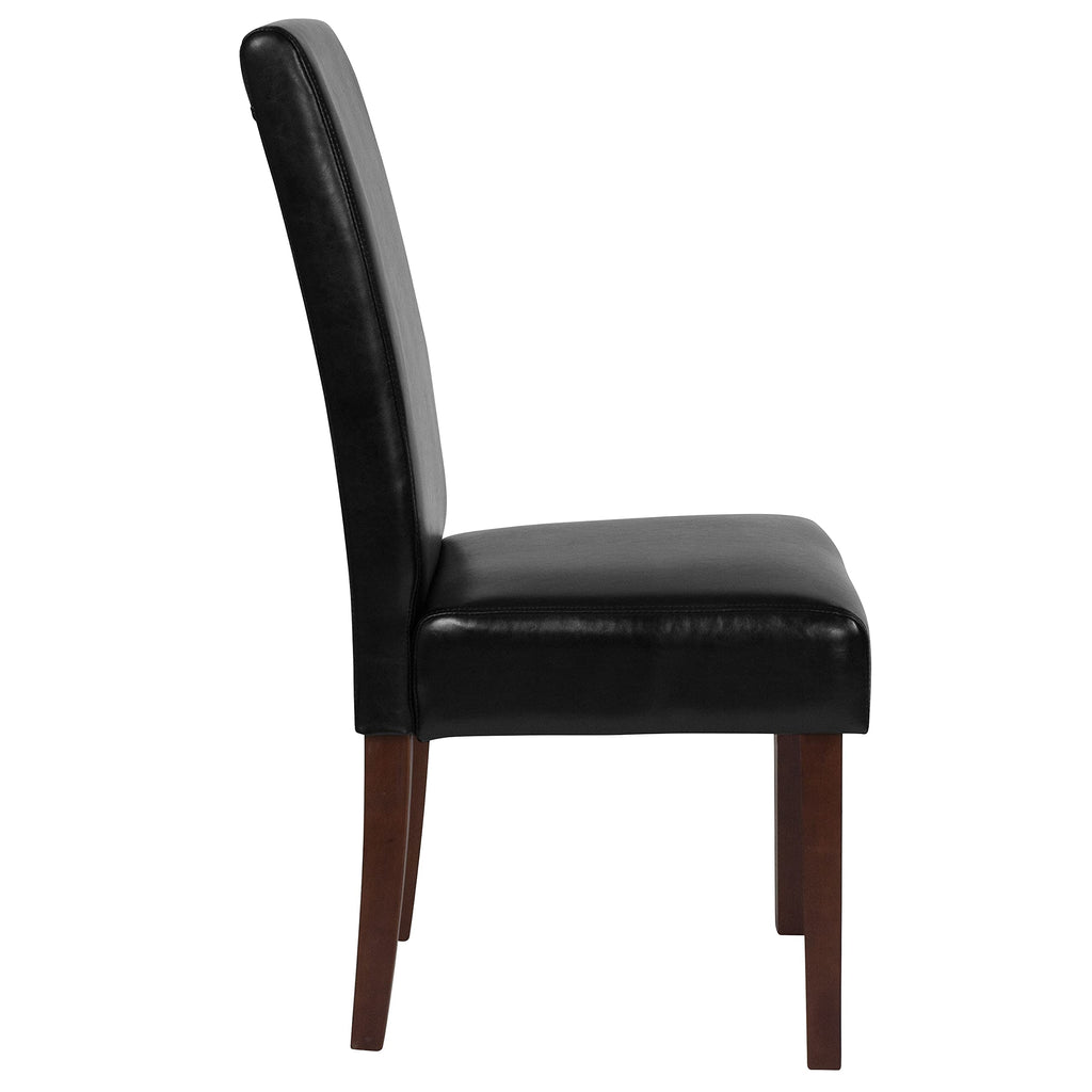Black LeatherSoft Parsons Chair with Mahogany Legs Z806