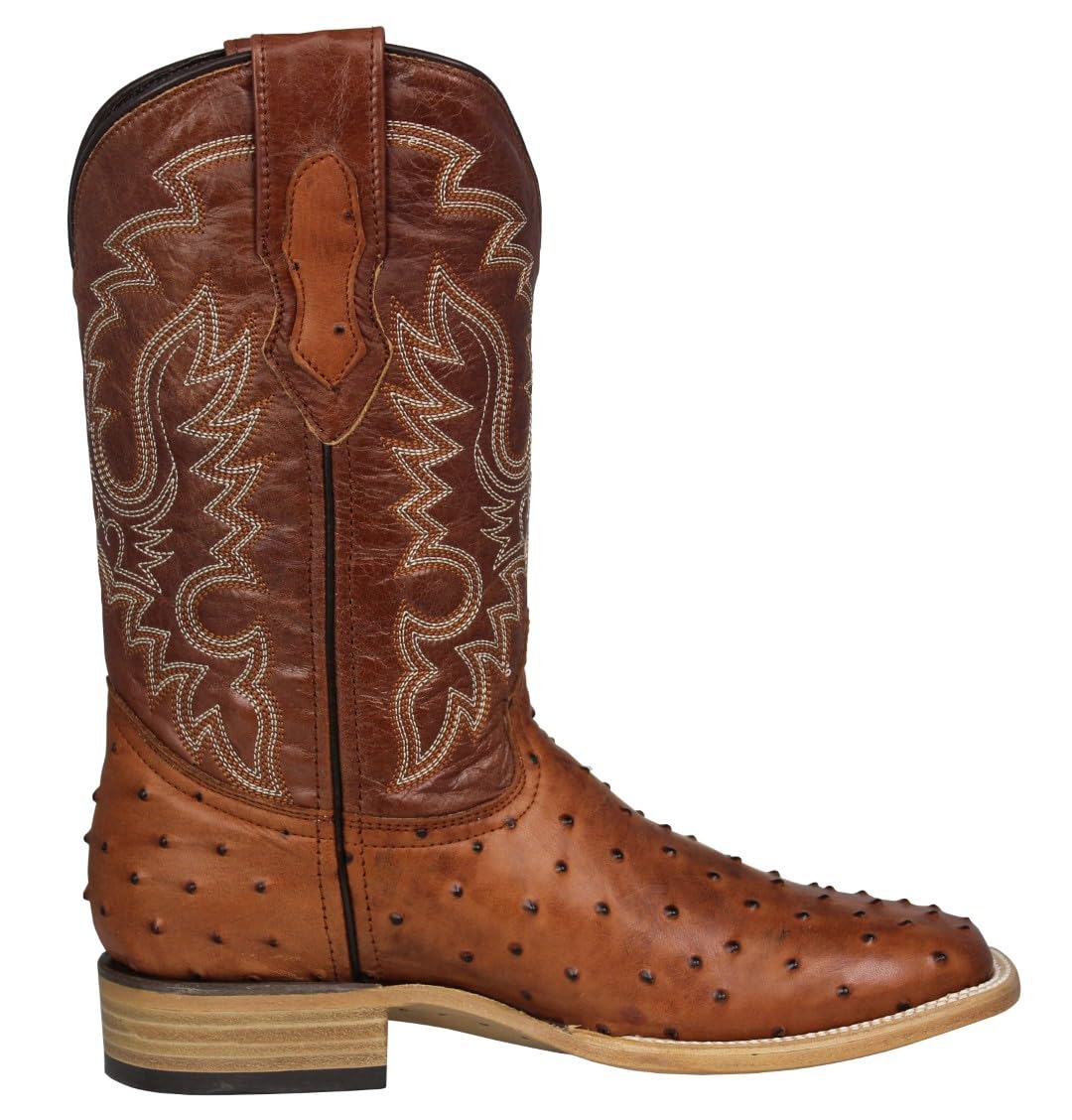 Cognac Leather Square Toe Western Cowboy Boots O976243