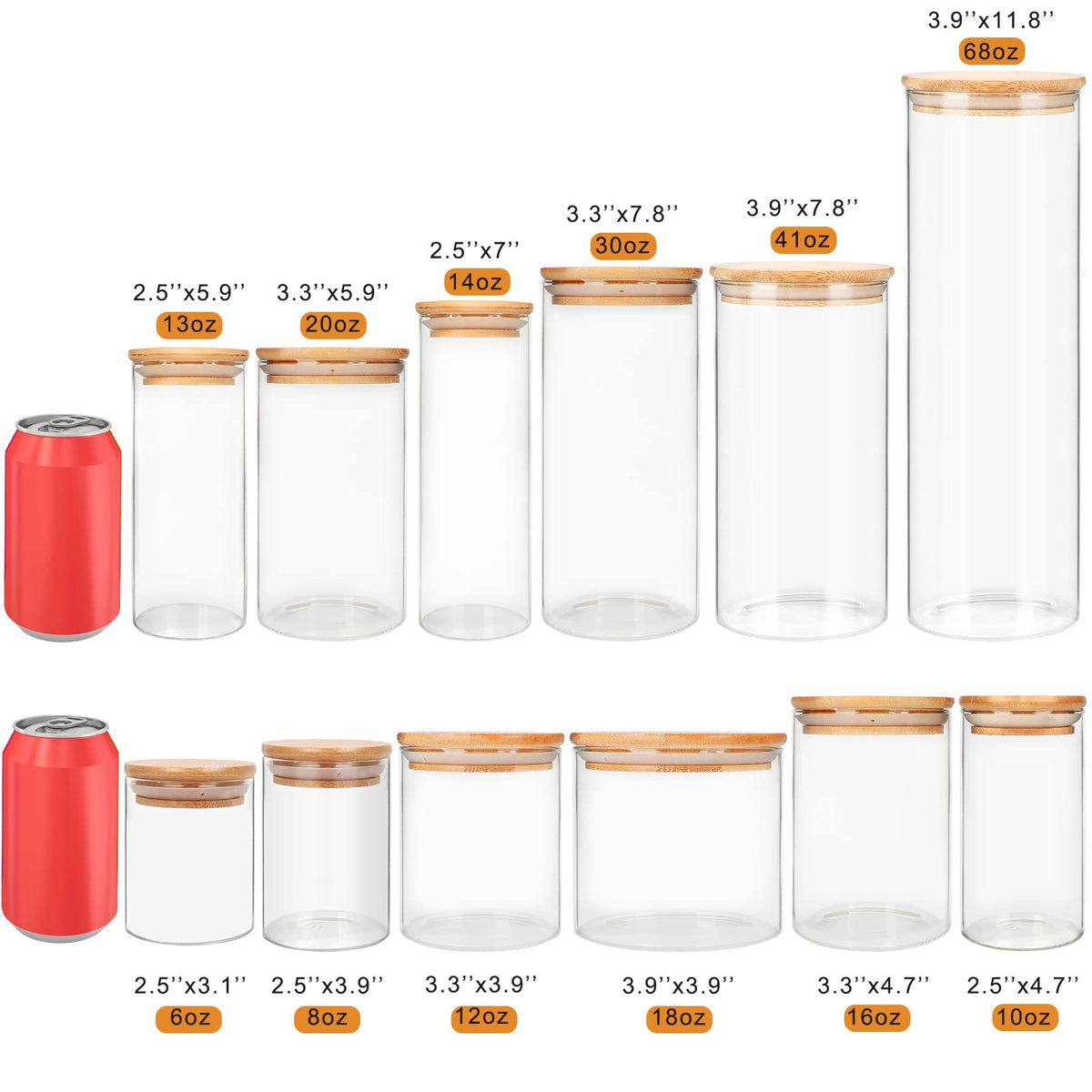 9 Pack 16 oz Glass Jars with Airtight Bamboo Lids B156147