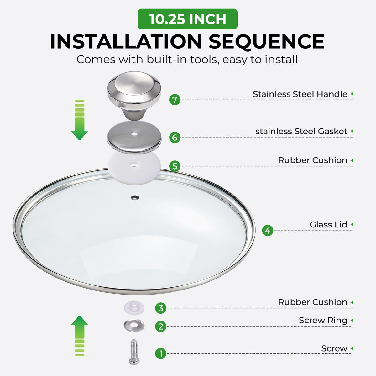 10.25 Inch Tempered Glass Lid with Stainless Steel Knob W880