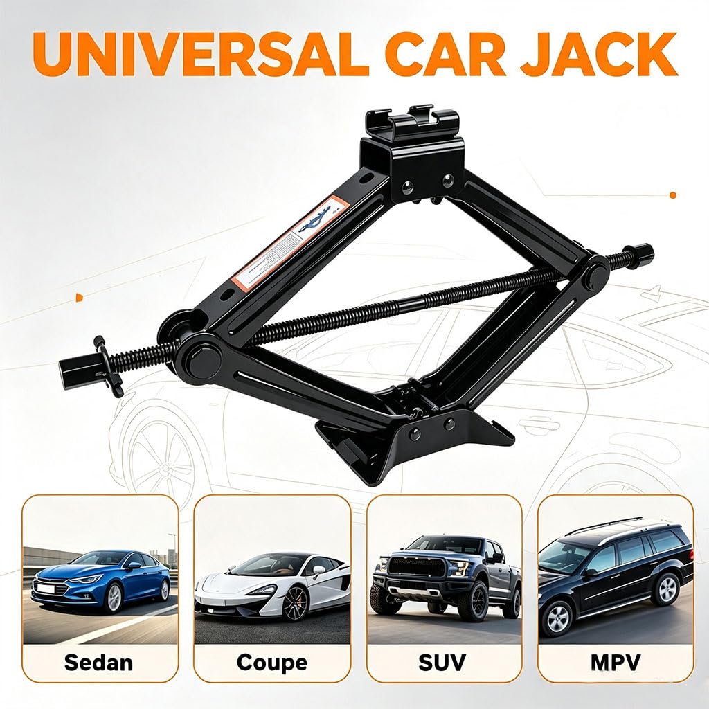 3 Ton Scissor Car Jack, 6614 LBS Heavy Duty Tire Changing Kit with Lug Wrench, Ratchet Wrench, Sockets, Work Gloves, Tire Pressure Gauge and Storage Bag H406
