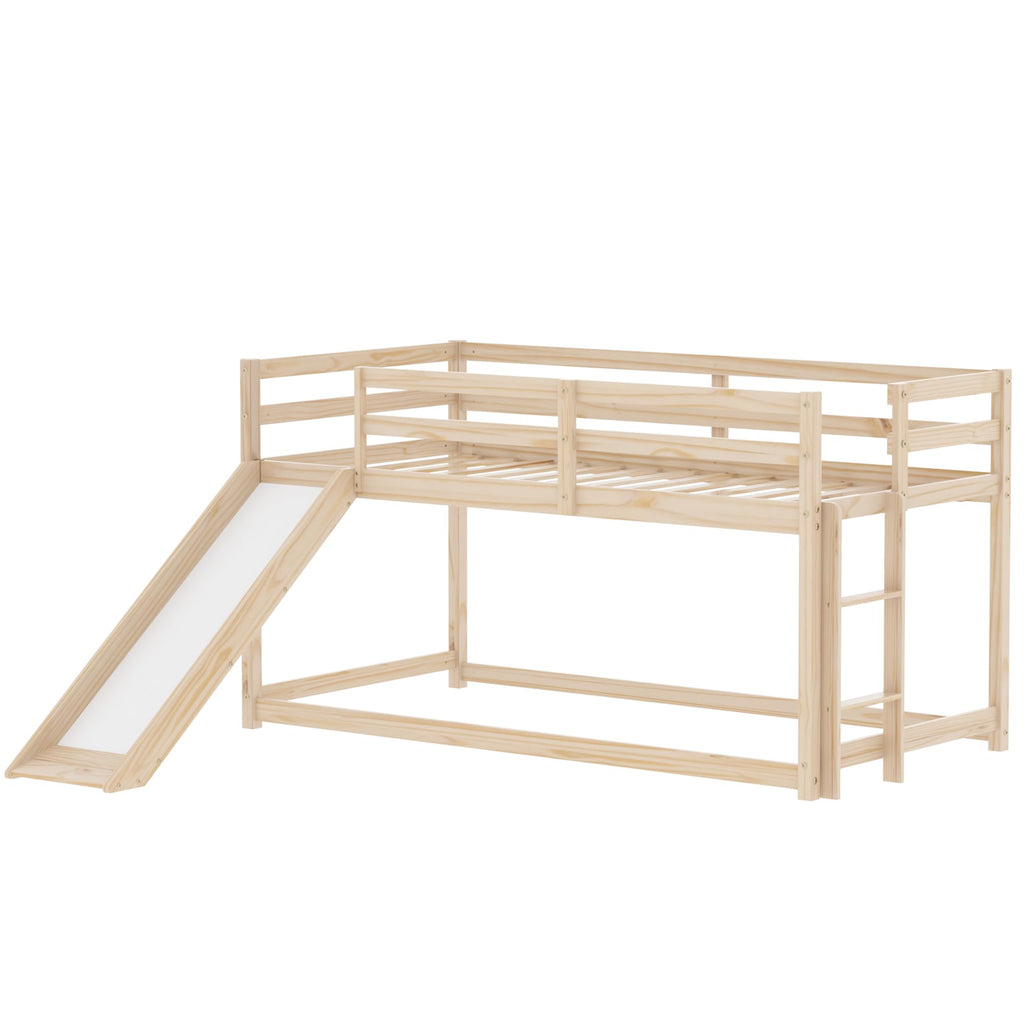 Twin Over Twin Solid Wood Bunk Bed with Slide and Ladder K2250
