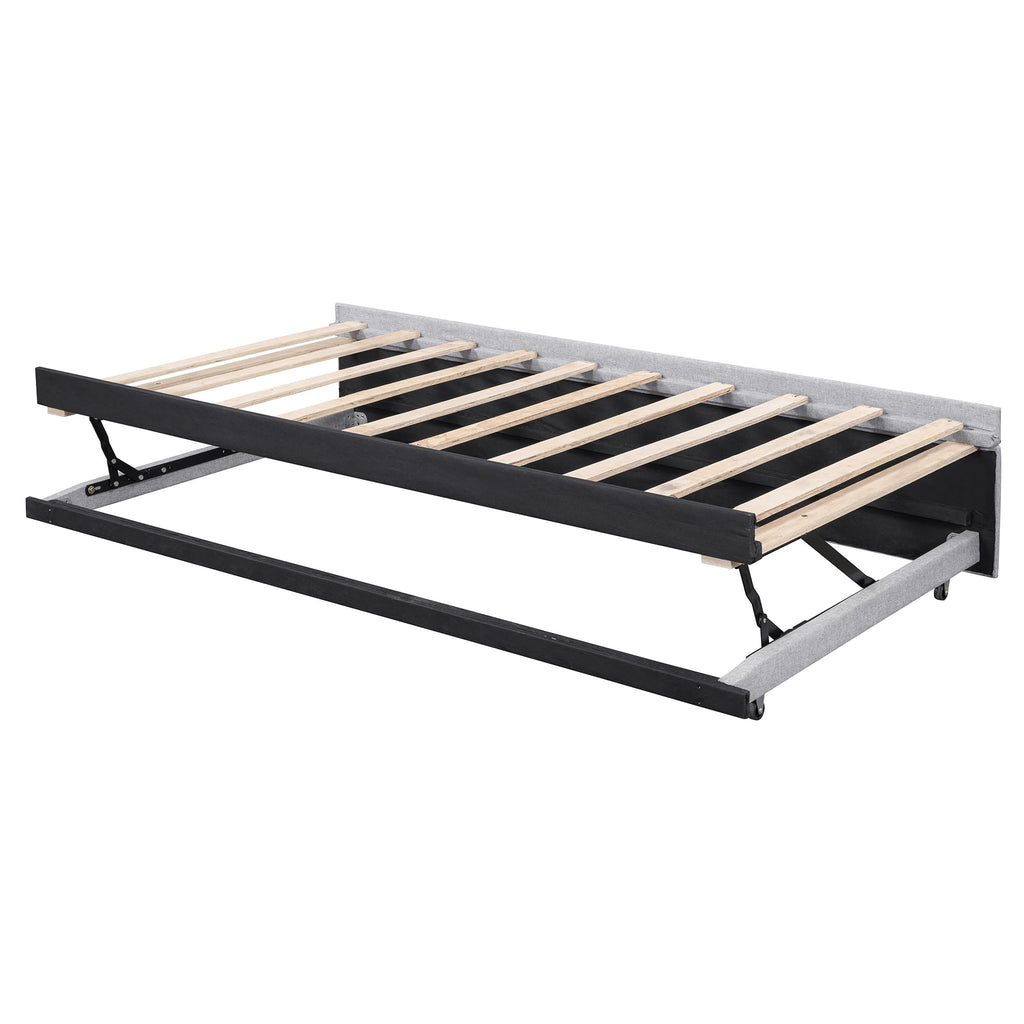 Twin Size Linen Extendable Upholstered Daybed with Pop Up Trundle M6968