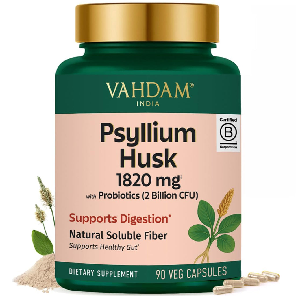 Psyllium Husk Capsules 1800 mg with Probiotics 90 Veggie Capsules Q52736