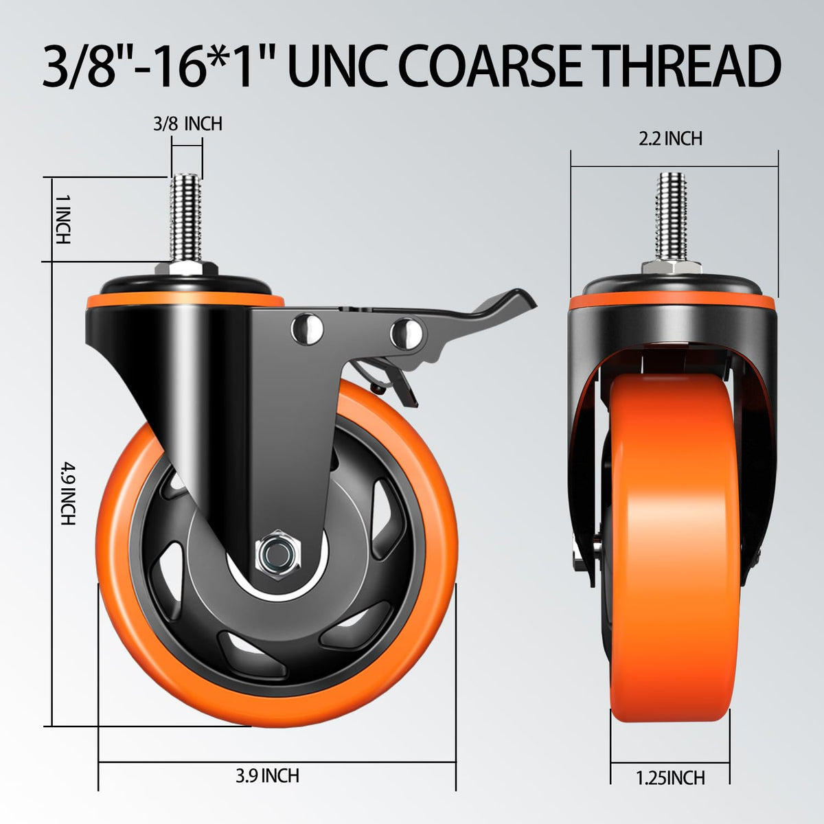 4 inch Threaded Stem Caster Wheels Set of 4 Heavy Duty Dual Locking F86156