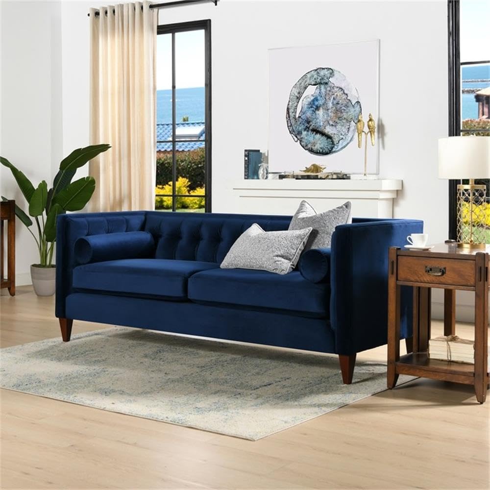 Navy Blue Velvet Tufted Sofa C397390