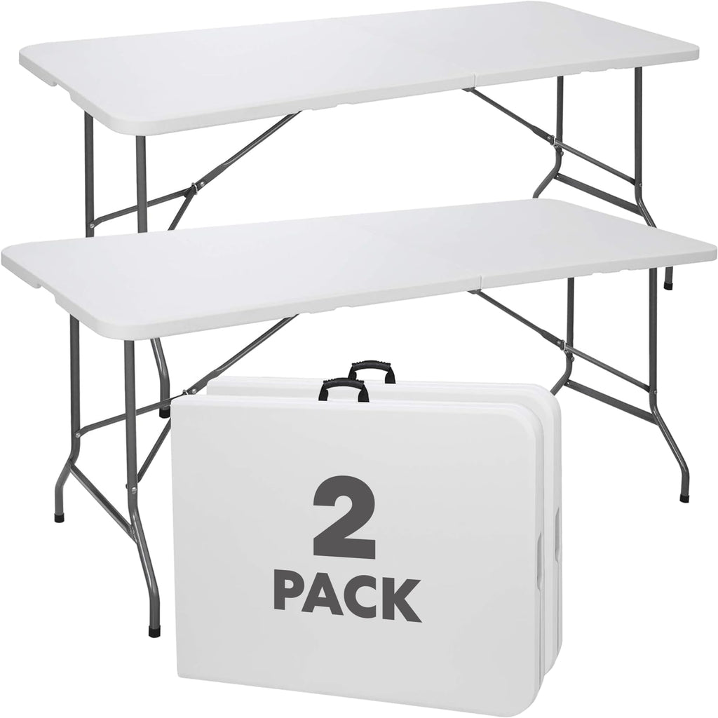 White 6FT Foldable Table 2-Pack M8407