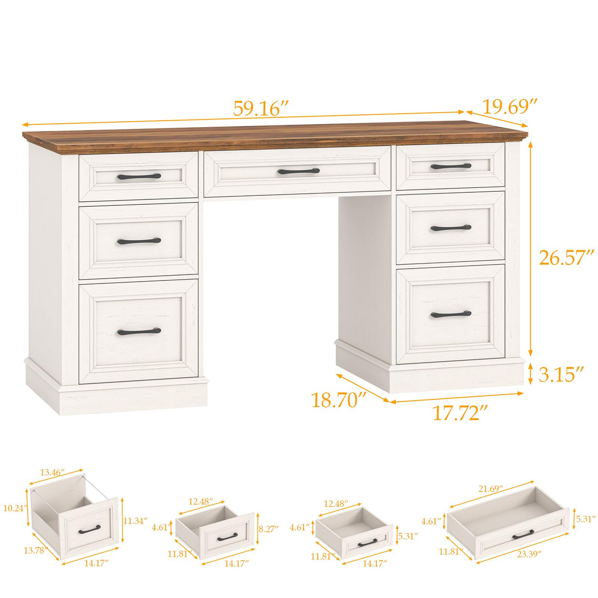 Antique White Executive Desk with File Drawers K49286