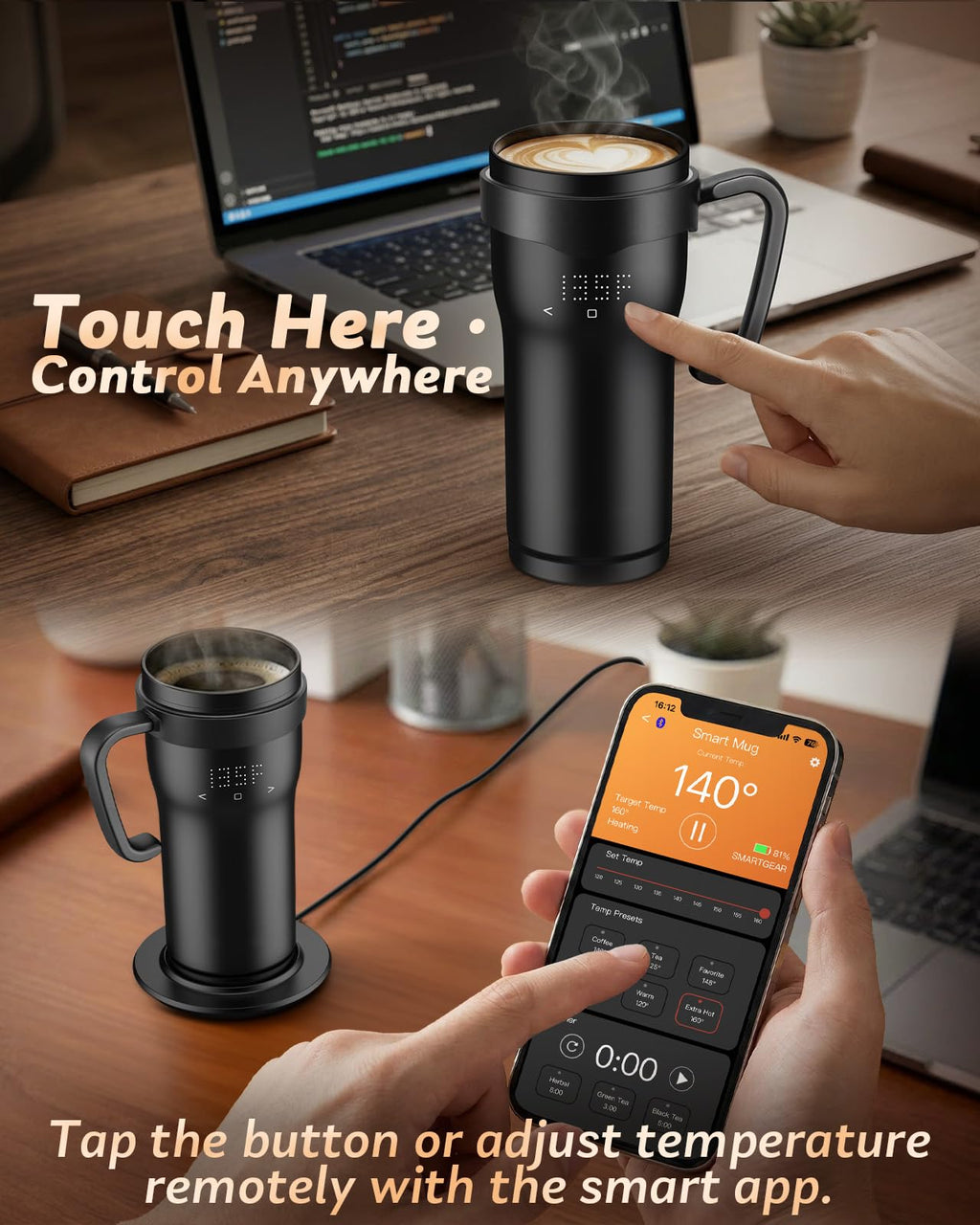 16oz Temperature Control Rechargeable Heated Mug X2642