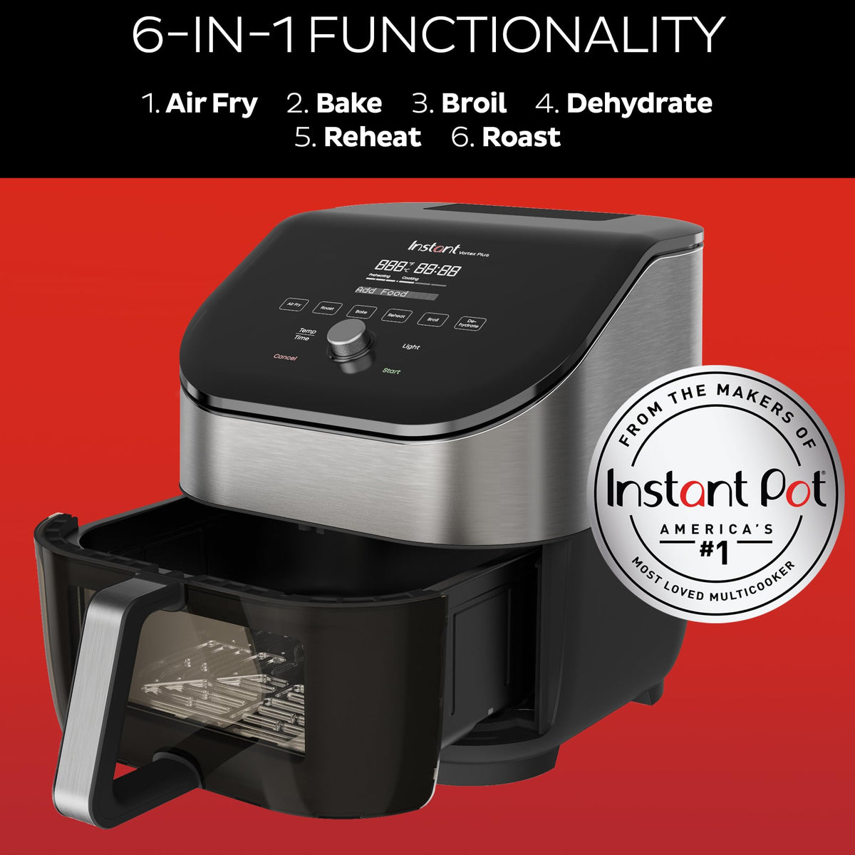 6 Qt 6-in-1 Air Fryer, Black M8197