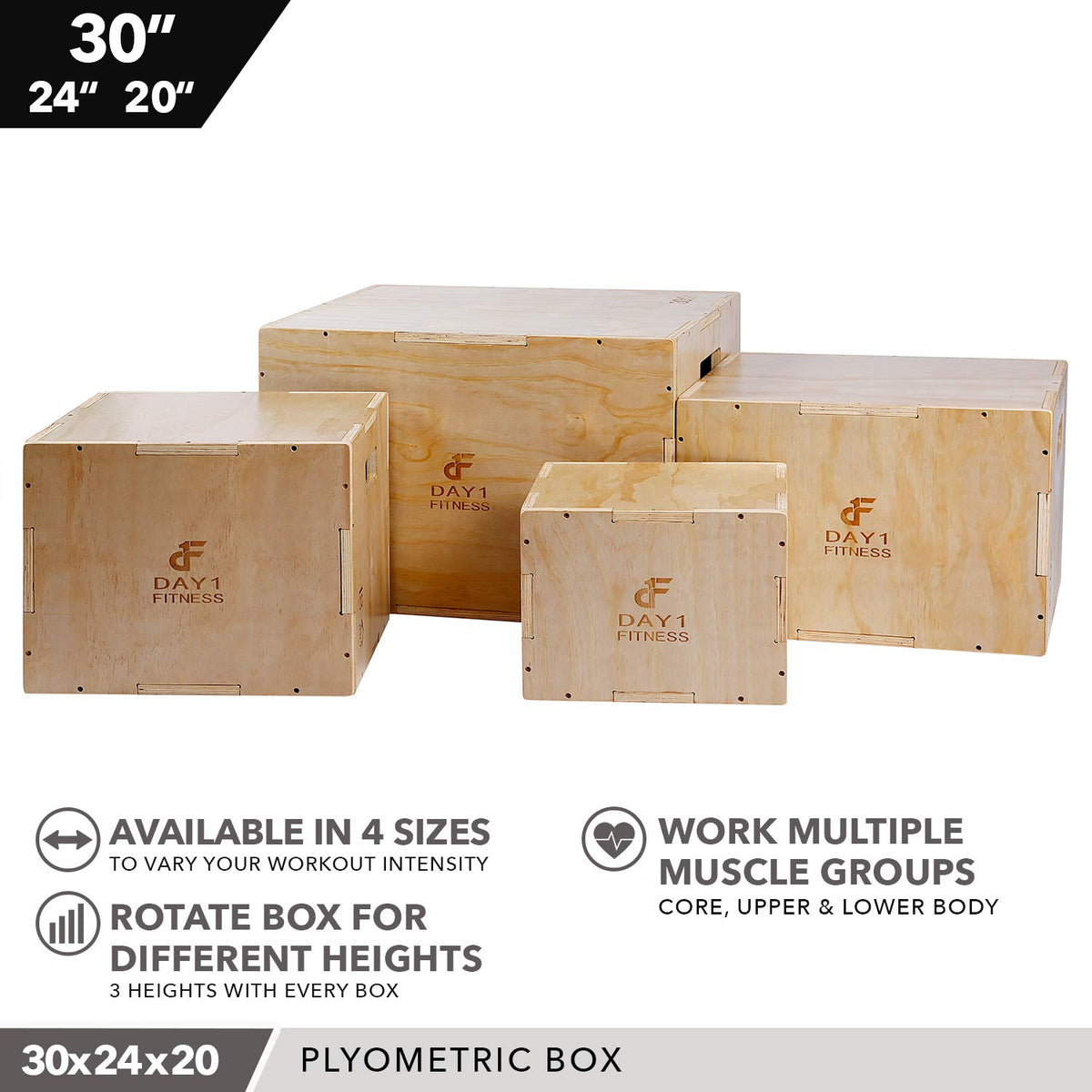 Wood Plyometric Box 30/24/20 3-in-1 Non-Slip A245