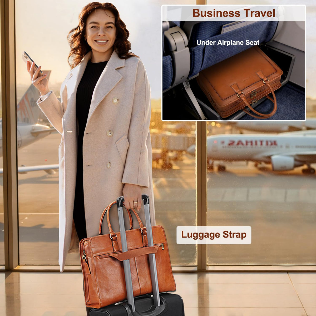 Full Grain Leather Briefcase Fits 15.6" Laptop E7291