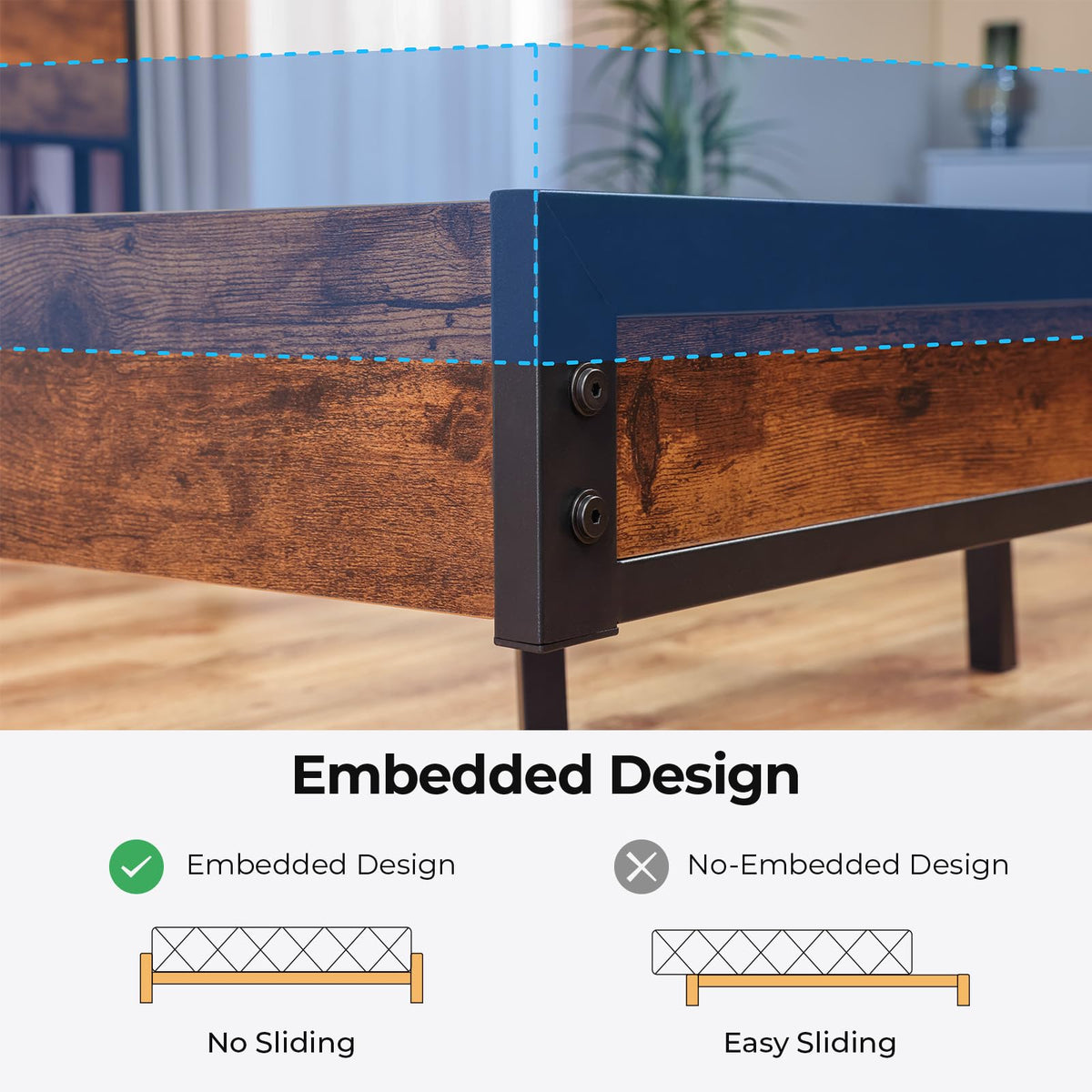 Queen Size Metal Platform Bed Frame with Storage Headboard Q578