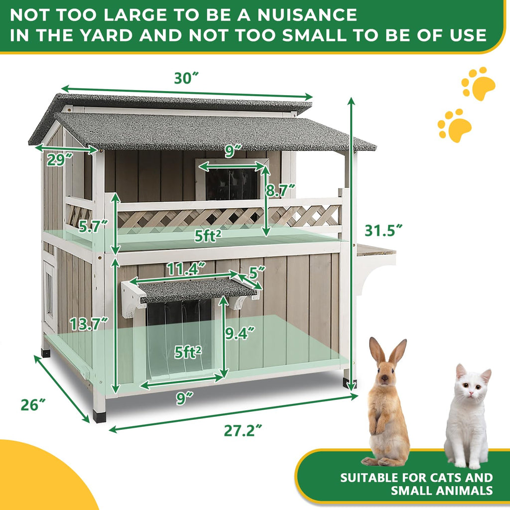 Weatherproof 2-Story Outdoor Cat House with Balcony T661641