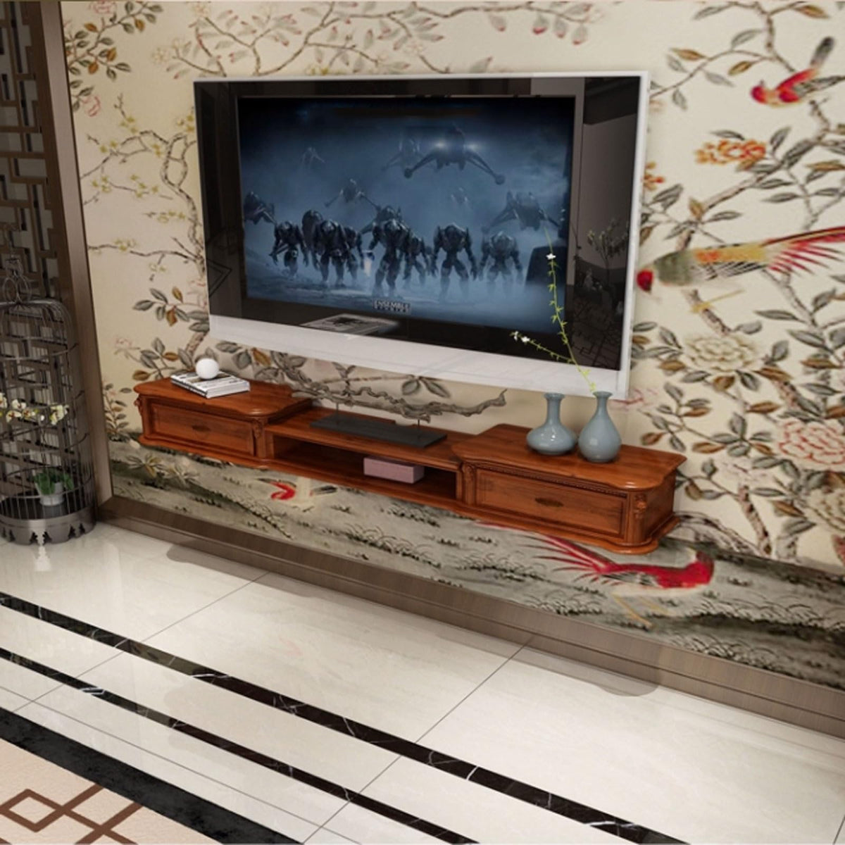 Wall Mounted TV Stand with Drawers and Open Storage Shelf E98378
