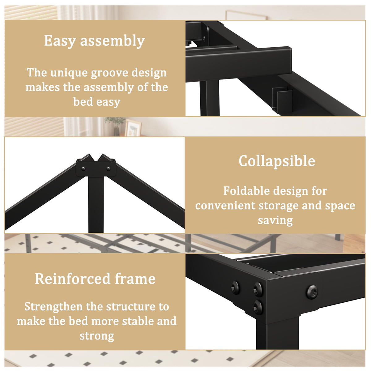 Queen 18 Inch Metal Platform Bed Frame, Black K82984