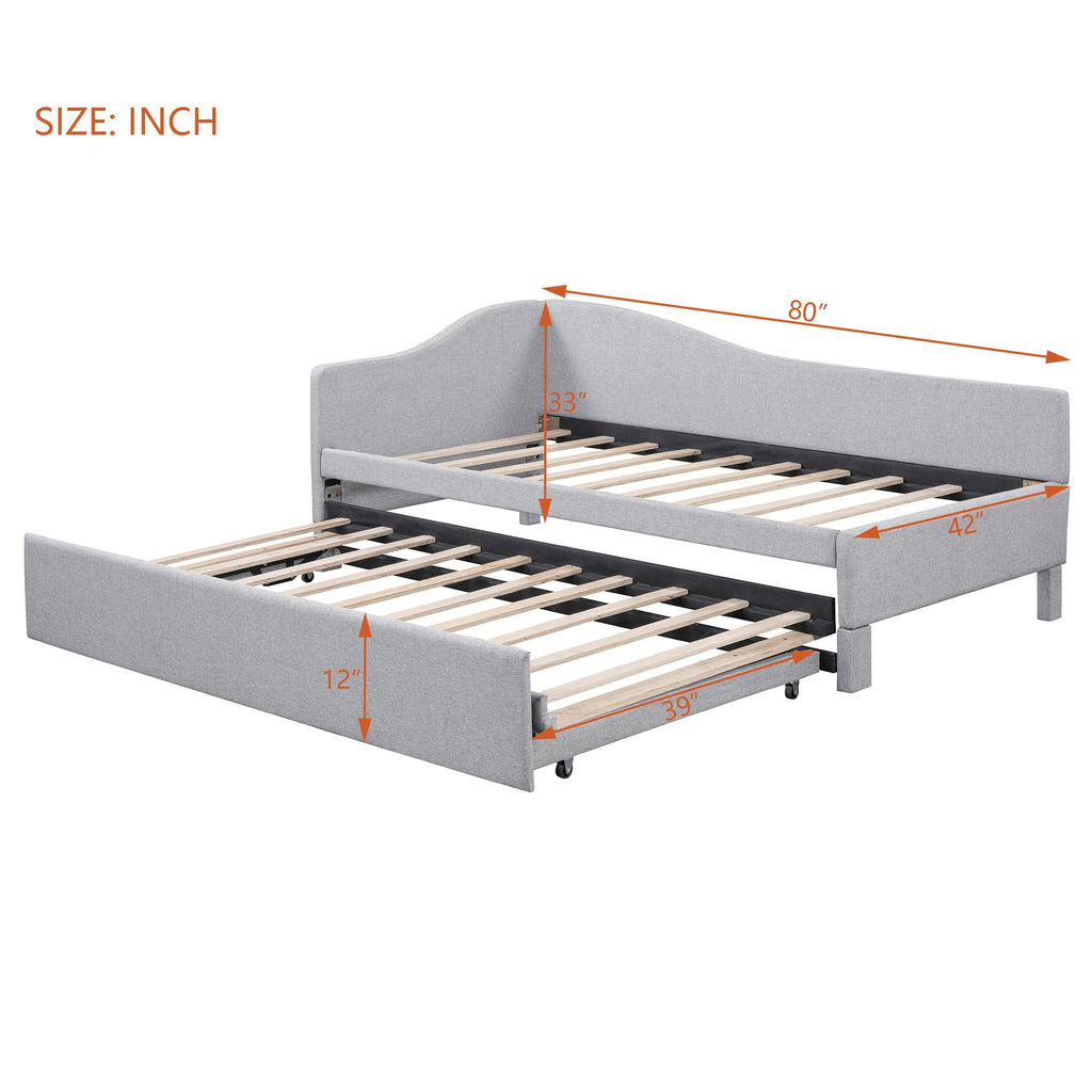 Twin Size Linen Extendable Upholstered Daybed with Pop Up Trundle M6968