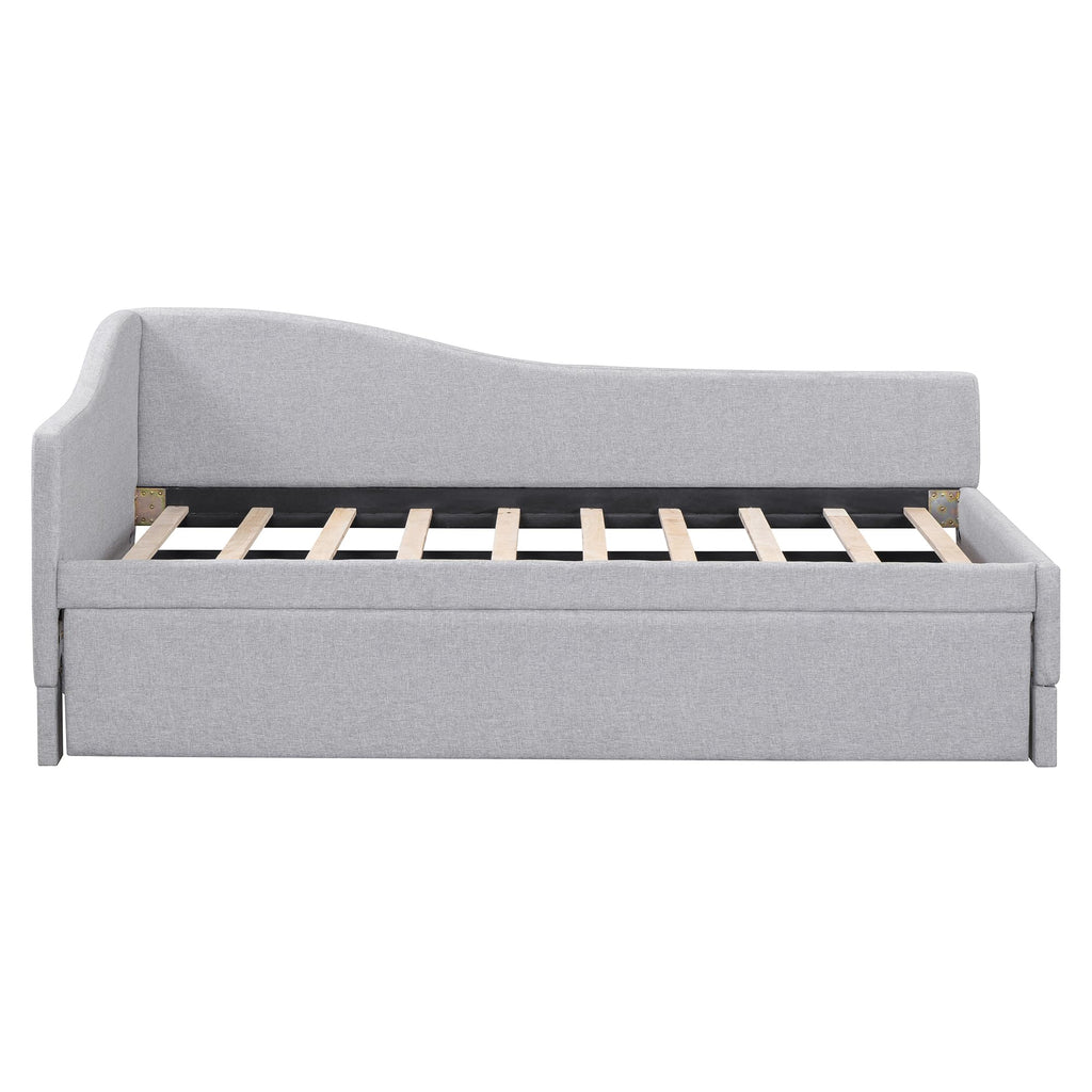 Twin Size Linen Extendable Upholstered Daybed with Pop Up Trundle M6968