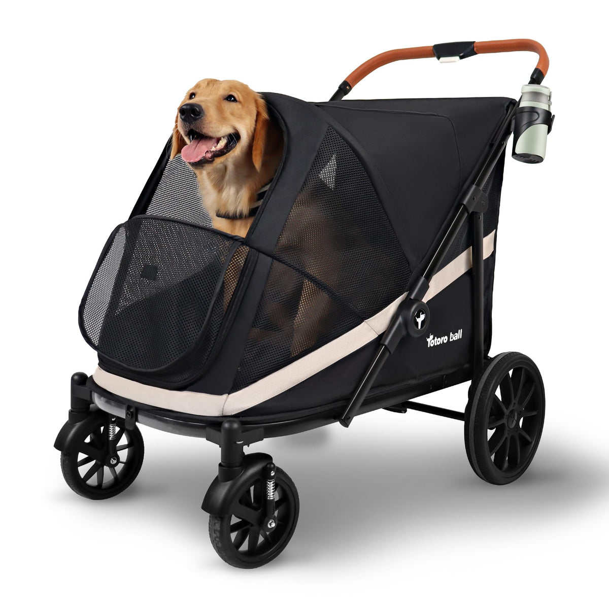 Black Large 4 Wheel Dog Stroller with Storage Pocket G390