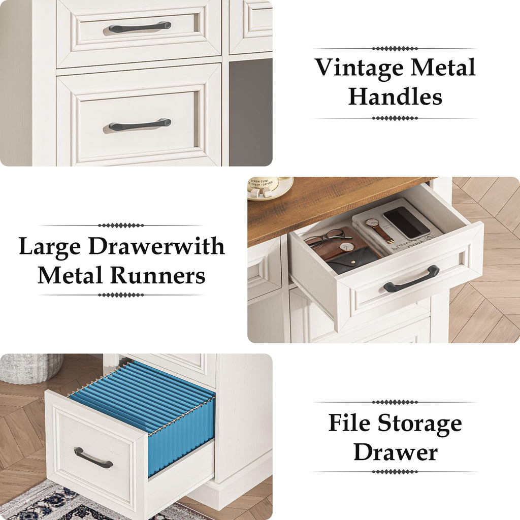 Antique White Executive Desk with File Drawers K49286