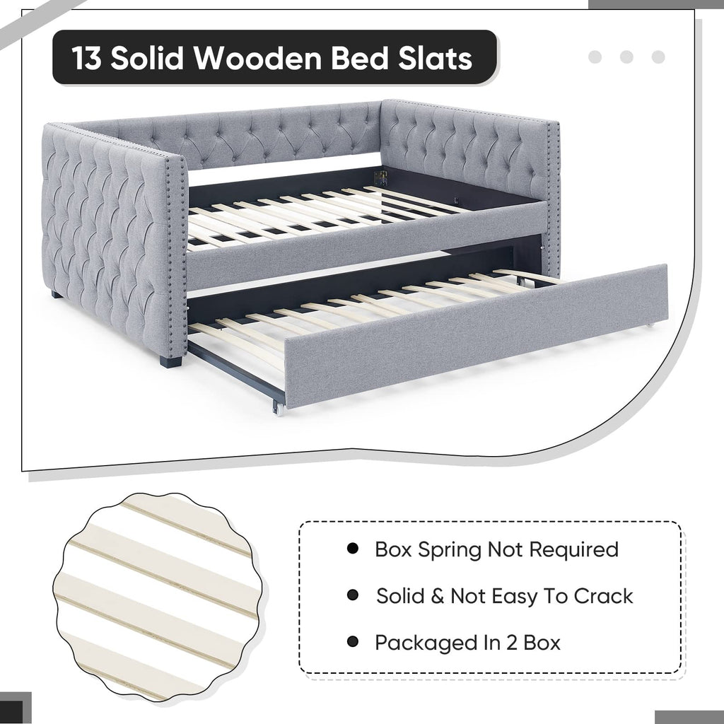 Linen Upholstered Twin Size Daybed with Trundle I321