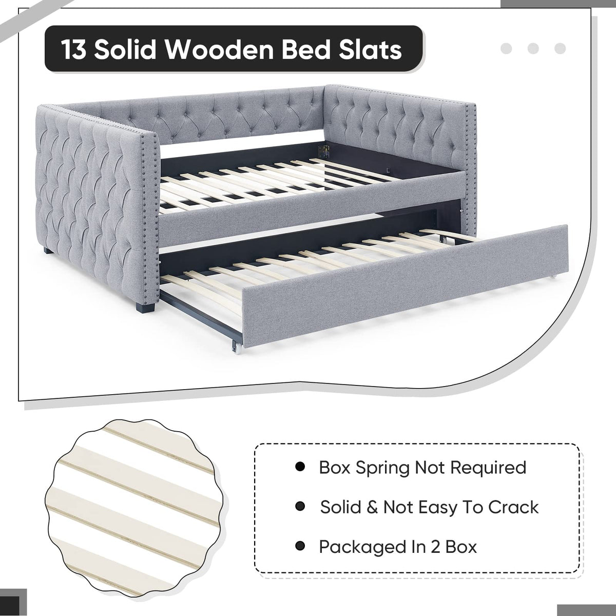 Linen Upholstered Twin Size Daybed with Trundle I321