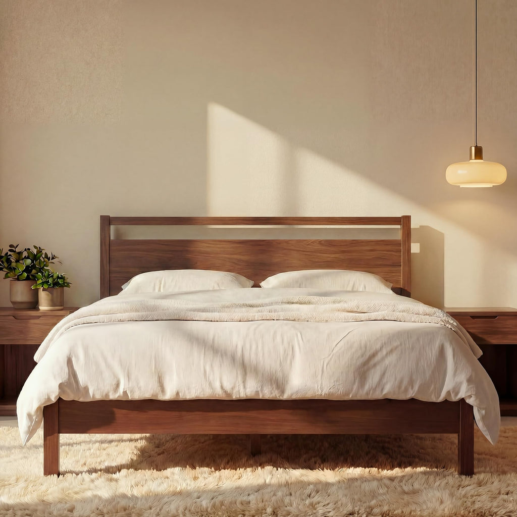 Cherry King Wood Platform Bed Frame with Headboard I3710