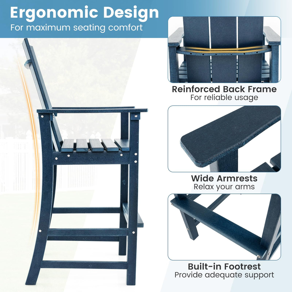 52” Tall HDPE Adirondack Chair Set of 4 Navy F879