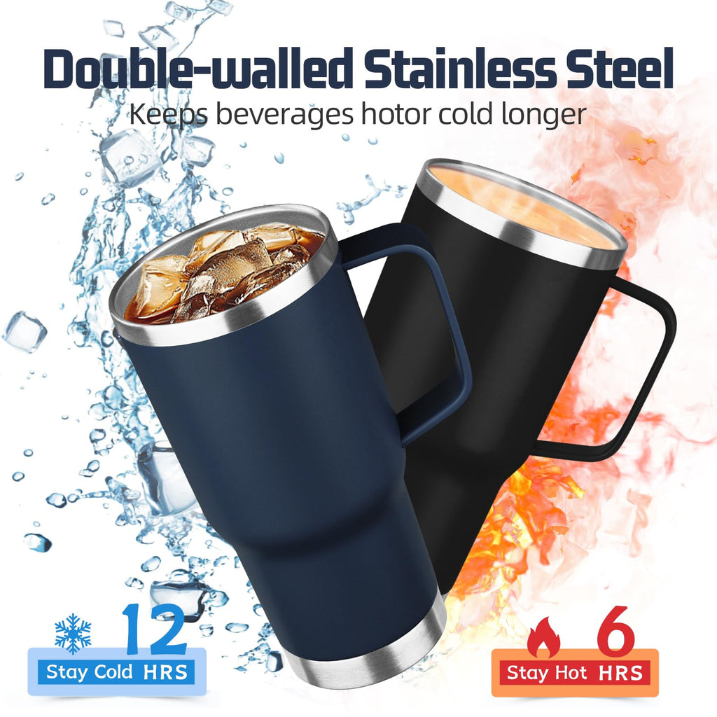 20 oz Stainless Steel Insulated Tumbler with Handle Lid and Straw A724467