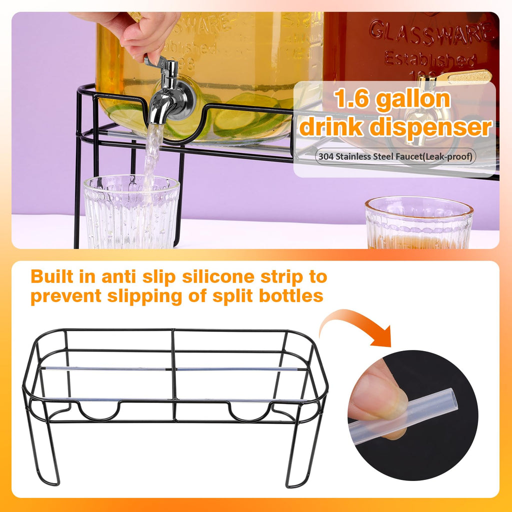 1.6 Gallon Glass Beverage Dispenser with Stand A6317