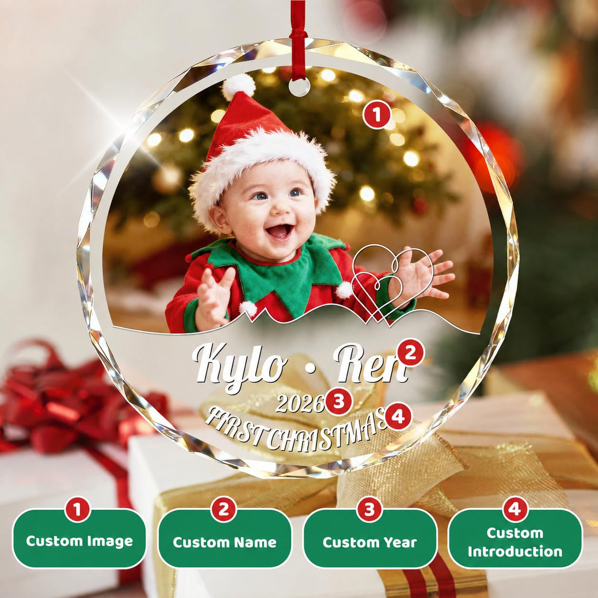 Custom Photo Crystal Glass Christmas Ornament T29590
