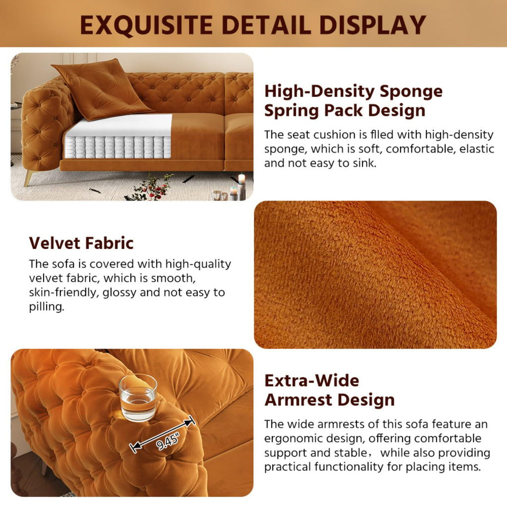 Orange Convertible Pull Out Sofa Bed Velvet Sleeper Sofa H6054